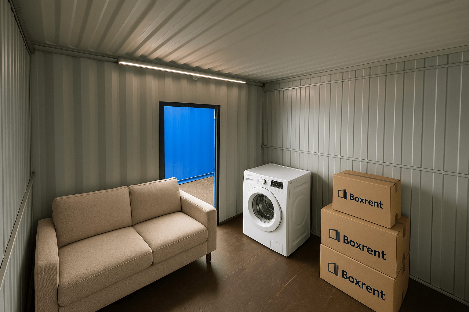 Storage container interior with furniture